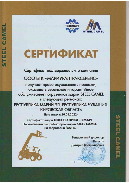 Сертификат Steel Camel